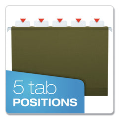 Pendaflex 1/5-Cut Ready-Tab Reinforced Letter Size Hanging File Folders - Standard Green (25/Box)