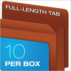 Pendaflex 5.25 in. Expansion Heavy-Duty End Tab File Pockets - Letter Size, Red Fiber (10/Box)