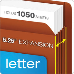 Pendaflex 5.25 in. Expansion Heavy-Duty End Tab File Pockets - Letter Size, Red Fiber (10/Box)