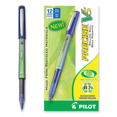 Pilot 0.5 mm Extra-Fine Precise V5 BeGreen Stick Roller Ball Pen - Blue Ink, Blue Barrel (1-Dozen)