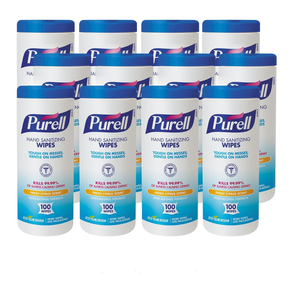 PURELL 9111-12 5.78 in. x 7 in. Premoistened Hand Sanitizing Wipes - Fresh Citrus, White (12/Carton)