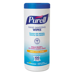 PURELL 9111-12 5.78 in. x 7 in. Premoistened Hand Sanitizing Wipes - Fresh Citrus, White (12/Carton)