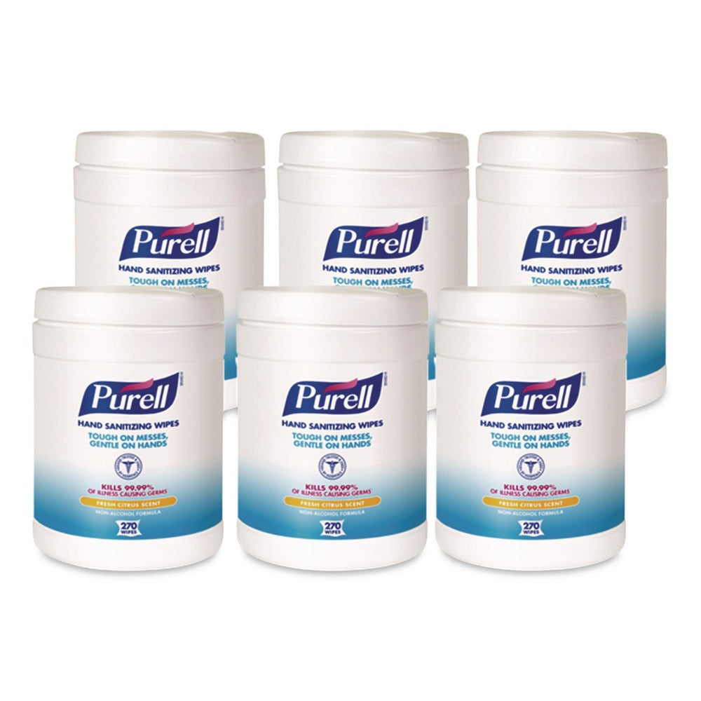 PURELL 9113-06 6.75 in. x 6 in. Fresh Citrus Sanitizing Hand Wipes - White, (6/Carton)