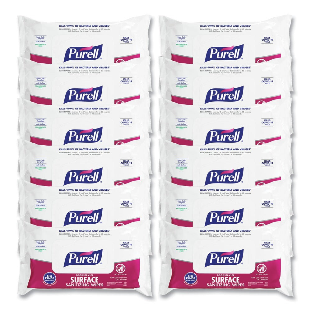 PURELL 9371-12 7.4 in. x 9 in. 1-Ply Foodservice Surface Sanitizing Wipes - Fragrance-Free/White (12/Carton)