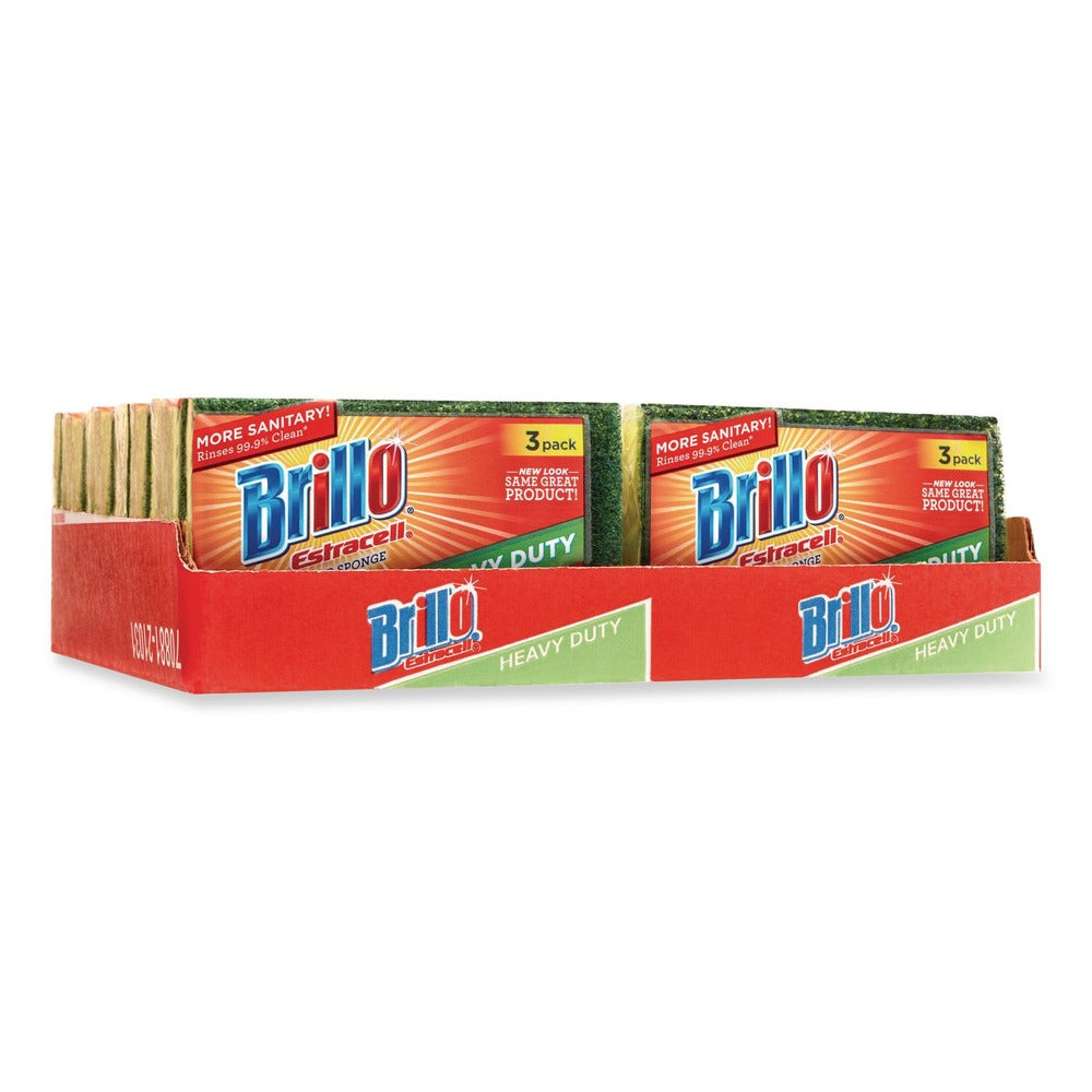 Brillo 21031 Estracell 4.5 in. x 2.75 in. Heavy-Duty Scrub Sponge - Yellow/Green (8/Carton)
