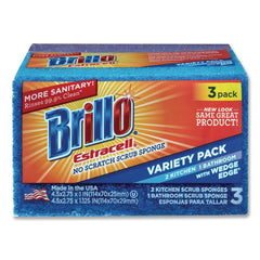 Brillo Estracell 4.5 in. x 2.75 in. Scrub Sponge Variety Pack - Blue/Purple/White (8/Carton)