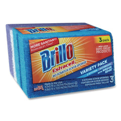 Brillo Estracell 4.5 in. x 2.75 in. Scrub Sponge Variety Pack - Blue/Purple/White (8/Carton)
