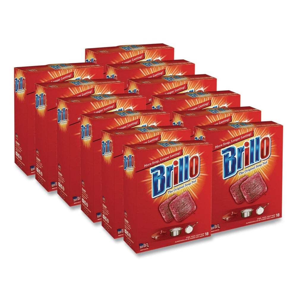 Brillo 23318 2.5 in. x 3 in. Steel Wool Soap Pads - Gray/Pink (12/Carton)