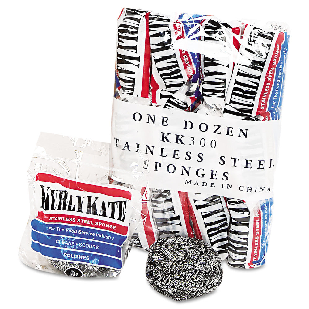 Kurly Kate 3.5 x 3.5 Stainless Steel Scrubbers - Medium/Steel Gray (12/Carton)