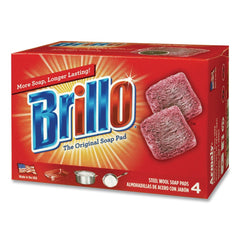 Brillo 2.5 in. x 3 in. Steel Wool Soap Pads - Gray/Pink (12/Carton)