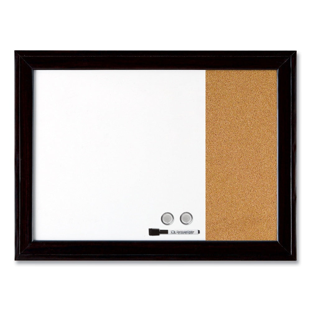 Quartet 23 x 17 Home Decor Magnetic Combo Dry Erase Board with Cork Board on Side - Tan/White Surface/Black Wood Frame