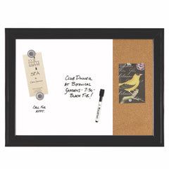 Quartet 23 x 17 Home Decor Magnetic Combo Dry Erase Board with Cork Board on Side - Tan/White Surface/Black Wood Frame
