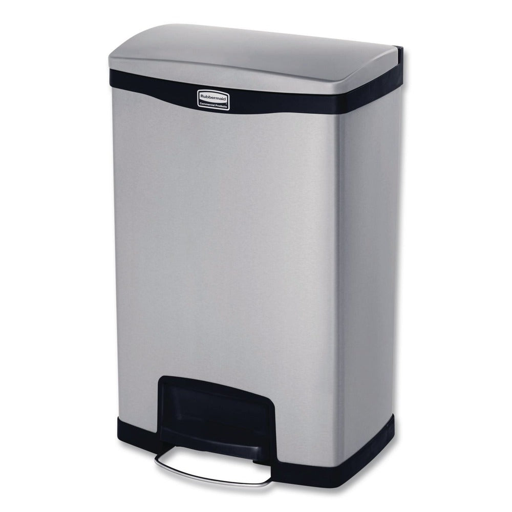 Rubbermaid Commercial Slim Jim 13-Gallon Front Step Style Stainless Steel Step-On Container - Black