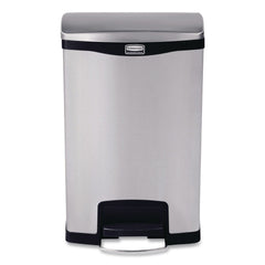 Rubbermaid Commercial Slim Jim 13-Gallon Front Step Style Stainless Steel Step-On Container - Black