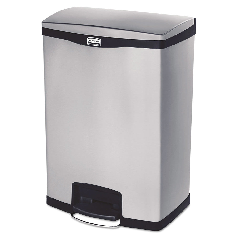 Rubbermaid Commercial Slim Jim 24-Gallon Front Step Style Stainless Steel Step-On Container - Black