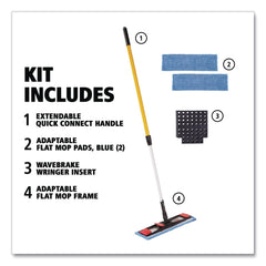 Rubbermaid Commercial 19.5 in. x 5.5 in. Microfiber Head 48 in. to 72 in. Aluminum Handle Adaptable Flat Mop Kit - Blue/Yellow