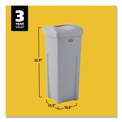 Rubbermaid Commercial Universal Square Trash Can with Swing Lid 23 gal Plastic Gray
