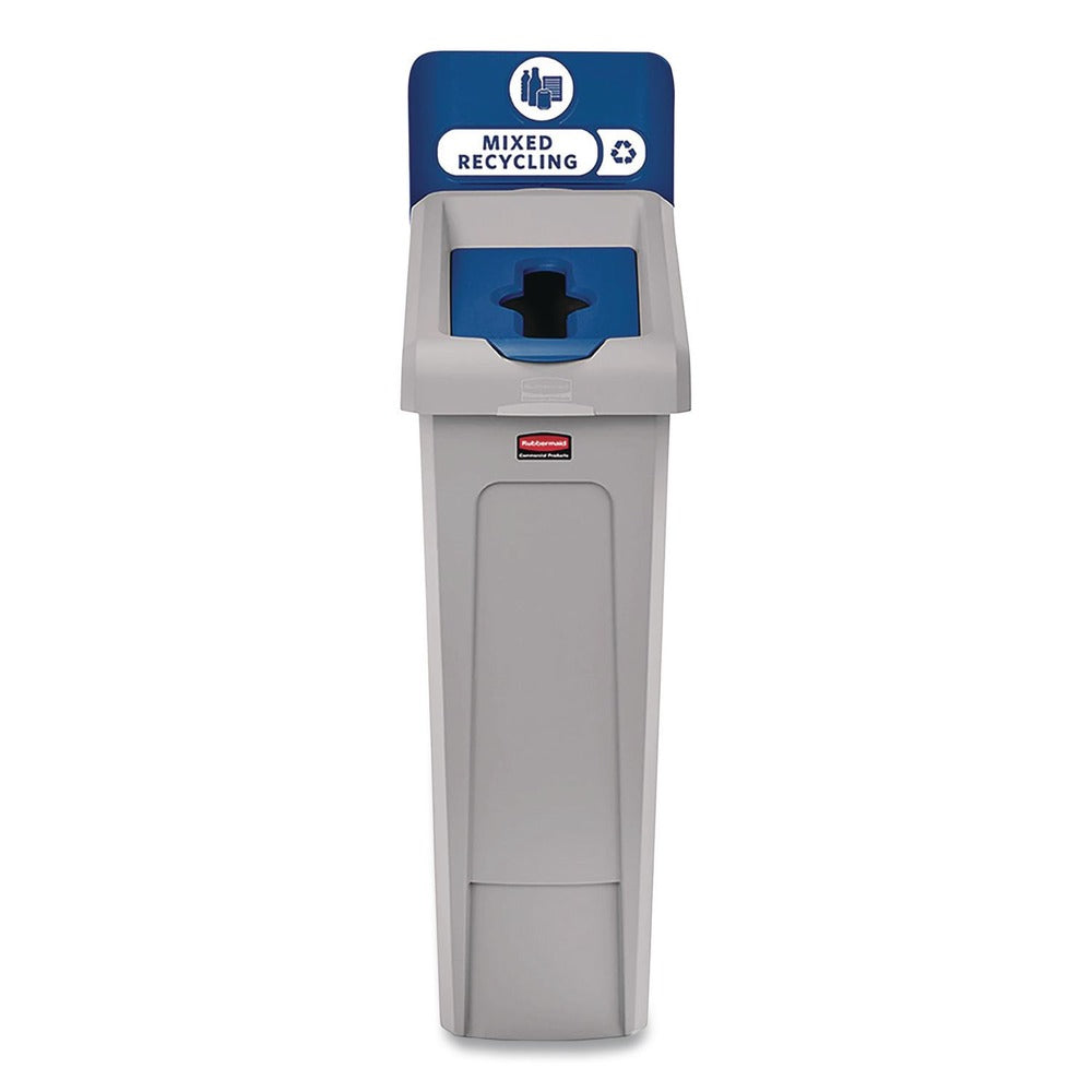 Rubbermaid Commercial Slim Jim Recycling Station Kit 1-Stream Mixed Recycling 23 gal Plastic Gray/Blue