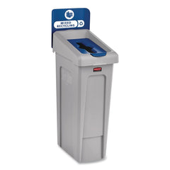 Rubbermaid Commercial Slim Jim Recycling Station Kit 1-Stream Mixed Recycling 23 gal Plastic Gray/Blue
