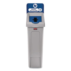 Rubbermaid Commercial Slim Jim Recycling Station Kit 1-Stream Mixed Recycling 23 gal Plastic Gray/Blue
