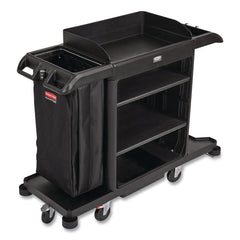 Rubbermaid Commercial 24.4 in. x 62.4 in. x 49 in. Full-Size 3-Shelf Housekeeping Cart - Black