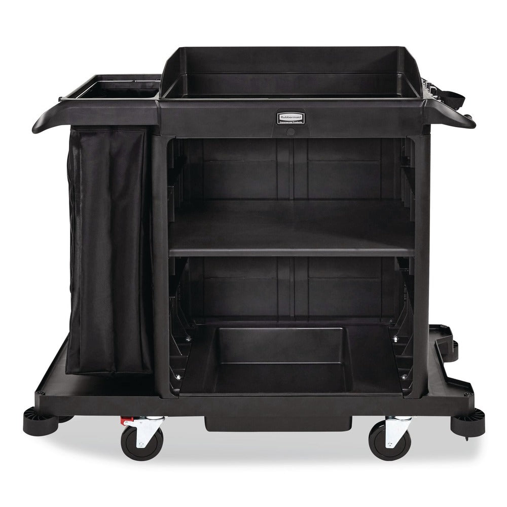 Rubbermaid Commercial 23 in. x 53.12 in. x 19.1 in. 3-Shelf Compact Plastic Housekeeping Cart - Black