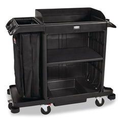 Rubbermaid Commercial 23 in. x 53.12 in. x 19.1 in. 3-Shelf Compact Plastic Housekeeping Cart - Black
