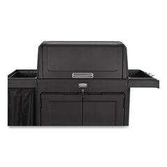 Rubbermaid Commercial 24.4 in. x 62.4 in. x 56.9 in. 4-Shelf Housekeeping Cart with Hood and Doors - Black
