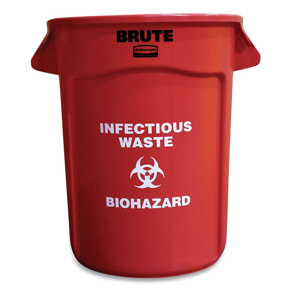 Rubbermaid Commercial Brute 32 gal (Infectious Waste: Biohazard) Imprint Plastic Vented Container - Round Red