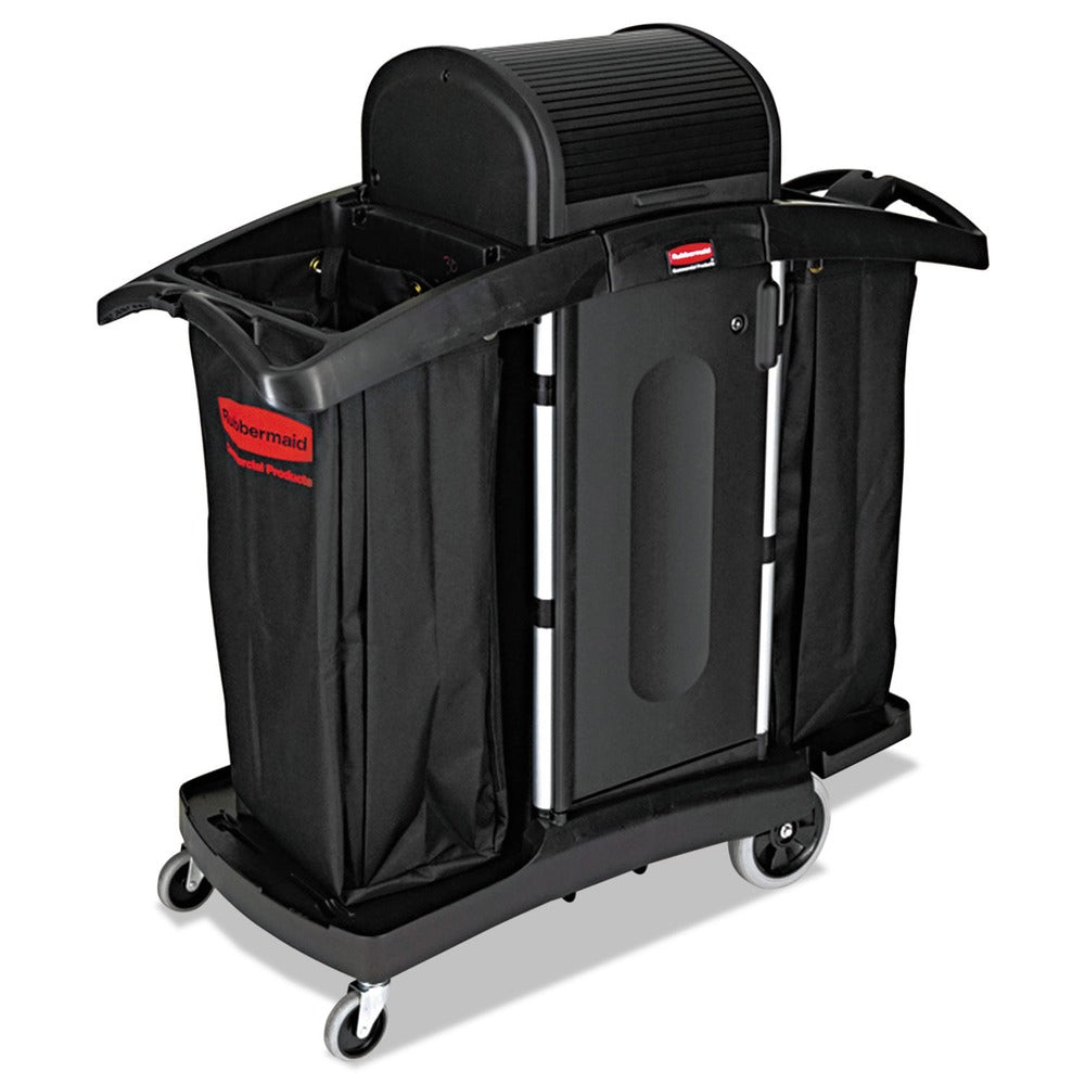 Rubbermaid Commercial High-Security 2-Shelf Housekeeping Cart - Black/Silver