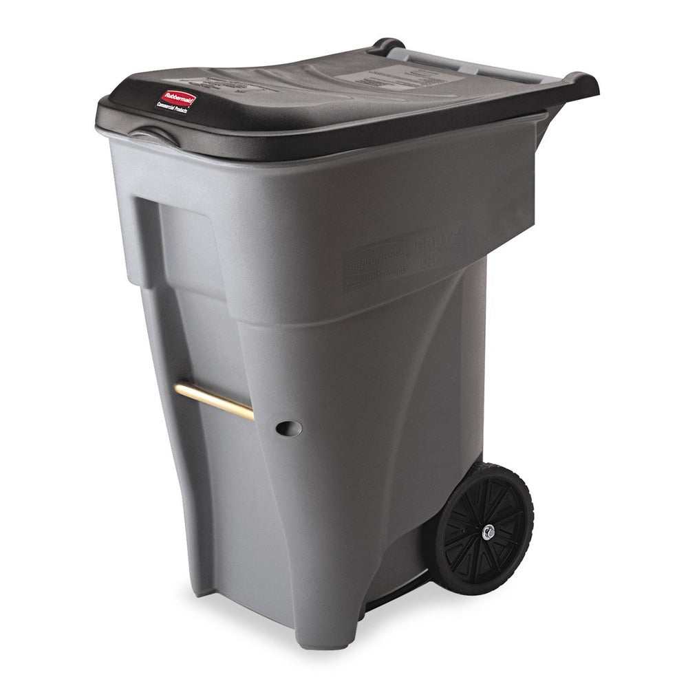 Rubbermaid Commercial 65 Gallon Square Polyethylene Brute Rollout Heavy-Duty Waste Container - Gray