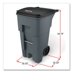 Rubbermaid Commercial 65 Gallon Square Polyethylene Brute Rollout Heavy-Duty Waste Container - Gray