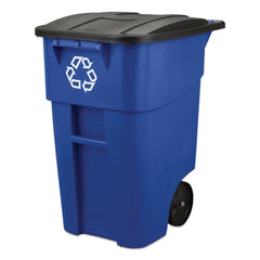 Rubbermaid Commercial Brute 50-Gallon Square Recycling Rollout Container - Blue