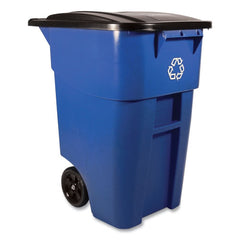 Rubbermaid Commercial Brute 50-Gallon Square Recycling Rollout Container - Blue