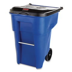 Rubbermaid Commercial Brute 50 Gallon Square Plastic Rollout Container - Blue