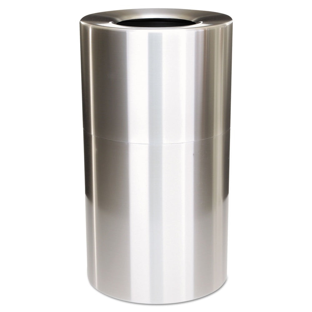 Rubbermaid Commercial 35-Gallon Open Top Round Indoor Receptacle with Liner - Satin Aluminum