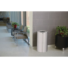 Rubbermaid Commercial 35-Gallon Open Top Round Indoor Receptacle with Liner - Satin Aluminum