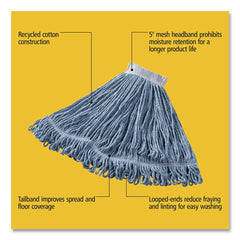Rubbermaid Commercial Super Stitch Cotton/Synthetic Blend Mop Head - Large, Blue (6/Carton)