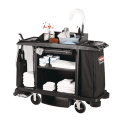 Rubbermaid Commercial 22 in. x 60 in. x 50 in. 2 Bins 3 Shelves Plastic Housekeeping Cart - Black