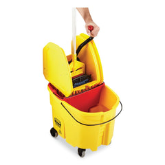 Rubbermaid Commercial FG757788YEL 35 qt. WaveBrake 2.0 Down-Press Plastic Bucket/Wringer Combos - Yellow