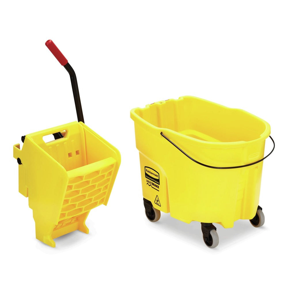 Rubbermaid Commercial 35 qt. WaveBrake 2.0 Side-Press Plastic Bucket/Wringer Combos - Yellow