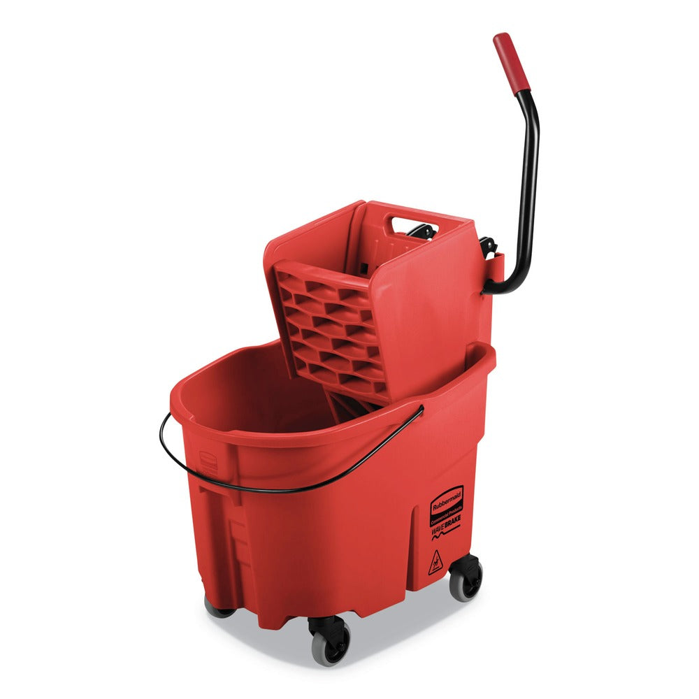 Rubbermaid Commercial WaveBrake 2.0 35 qt. Side-Press Plastic Bucket/Wringer Combos - Red