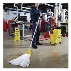 Rubbermaid Commercial 54 in. Invader Wood Side-Gate Wet-Mop Handle - Natural/Yellow