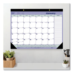 Blueline 12-Month (Jan to Dec): 2026 21.25 in. x 16 in. Monthly Desk Pad Calendar - White/Blue/Green Sheets, Black Binding/Corners