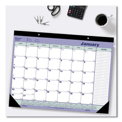 Blueline 12-Month (Jan to Dec): 2026 21.25 in. x 16 in. Monthly Desk Pad Calendar - White/Blue/Green Sheets, Black Binding/Corners