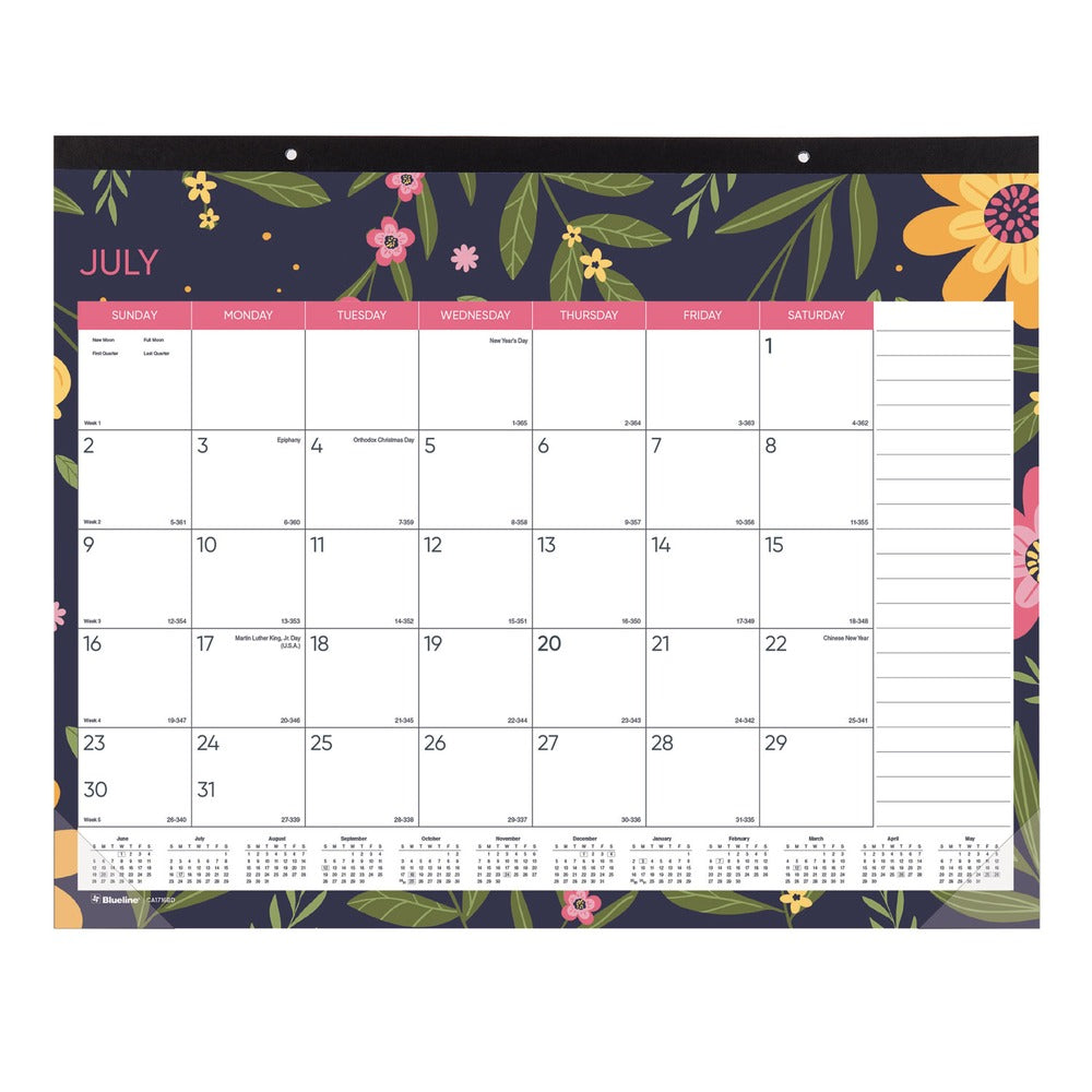 Blueline 22 in. x 17 in. 18-Month (Jul 2025-Dec 2026) Academic Desk Pad Calendar - White/Multicolor Sheets/Black Headband