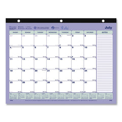 Brownline 11 in. x 8.5 in. 13-Month (Jul 2025-2026) Academic Binder-Insertable Desk Pad Calendar - White/Blue/Green Sheets