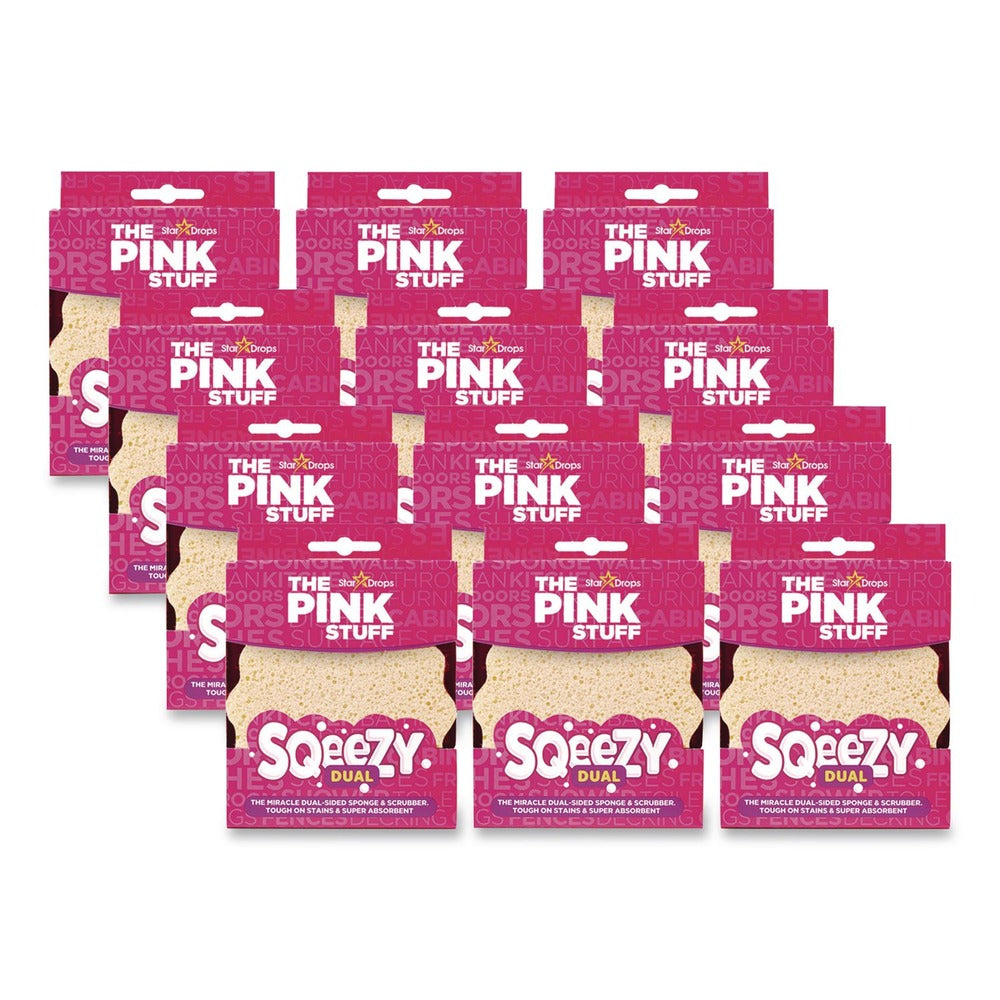 The Pink Stuff Sqeezy 4 in. x 5.3 in. Dual Scrubber/Sponge - Pink (12/Carton)