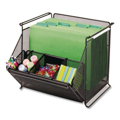 Safco 14 x 15.5 x 11.75 Onyx Stackable Steel Mesh 4-Compartment Storage Bin - Black