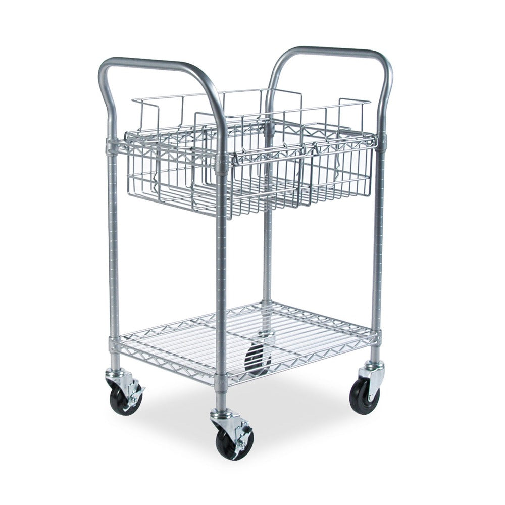Safco 26.75 in. x 18.75 in. x 38.5 in. 1 Shelf 1 Bin Dual-Purpose Wire Mail and Filing Cart - Metallic Gray